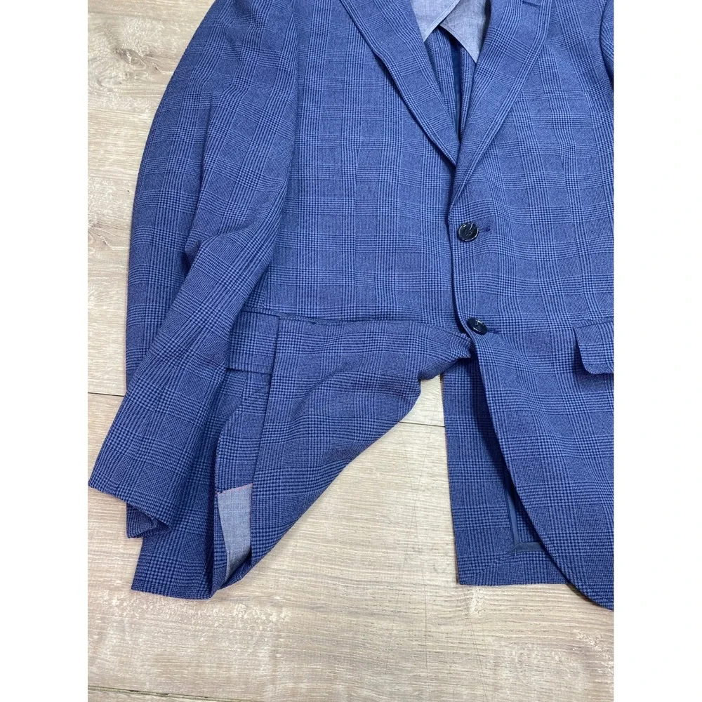 Lucky Brand Blazer Slim Fit Men 40R Blue Glen Plaid Sport Coat Two Button Jacket